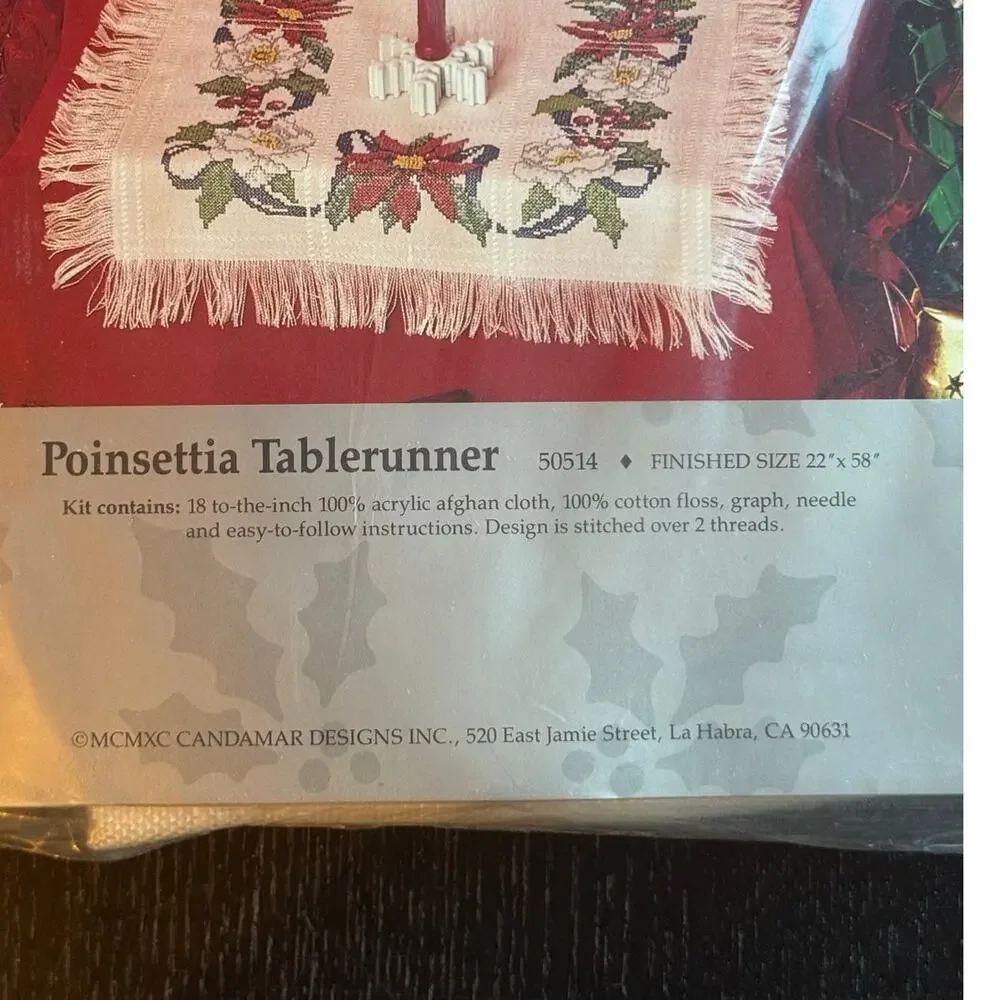 Something Special Pointsettia Tablerunner #50514 Cross Stitch Kit 1990